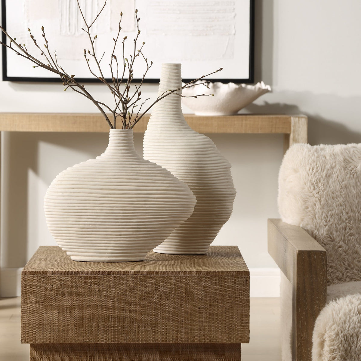 Duostacked Matte White Vases, S/2 Vases and Jars| Uttermost