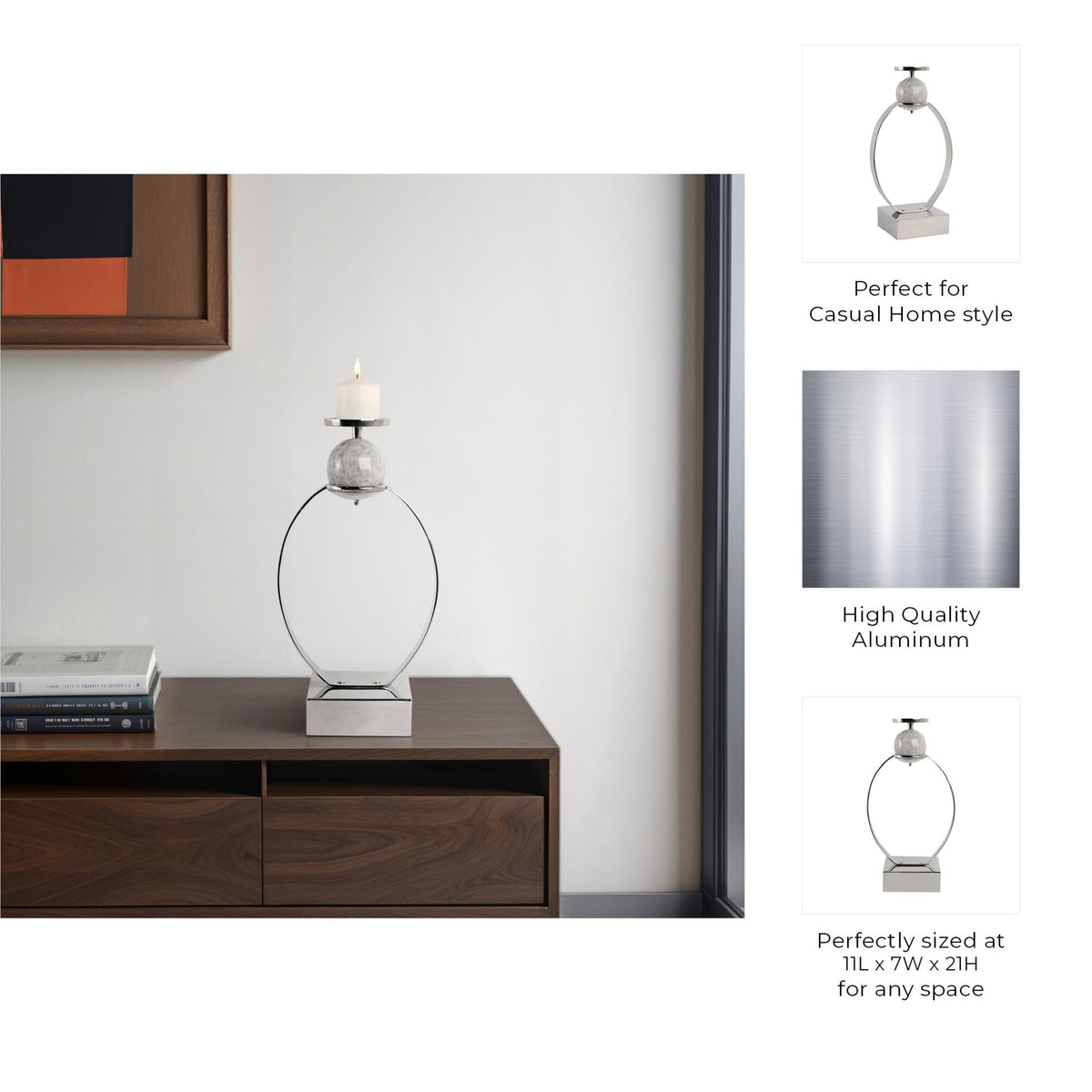 durant Smal Candle Holder W/marble Sphere Candle Holders| Sagebrook Home