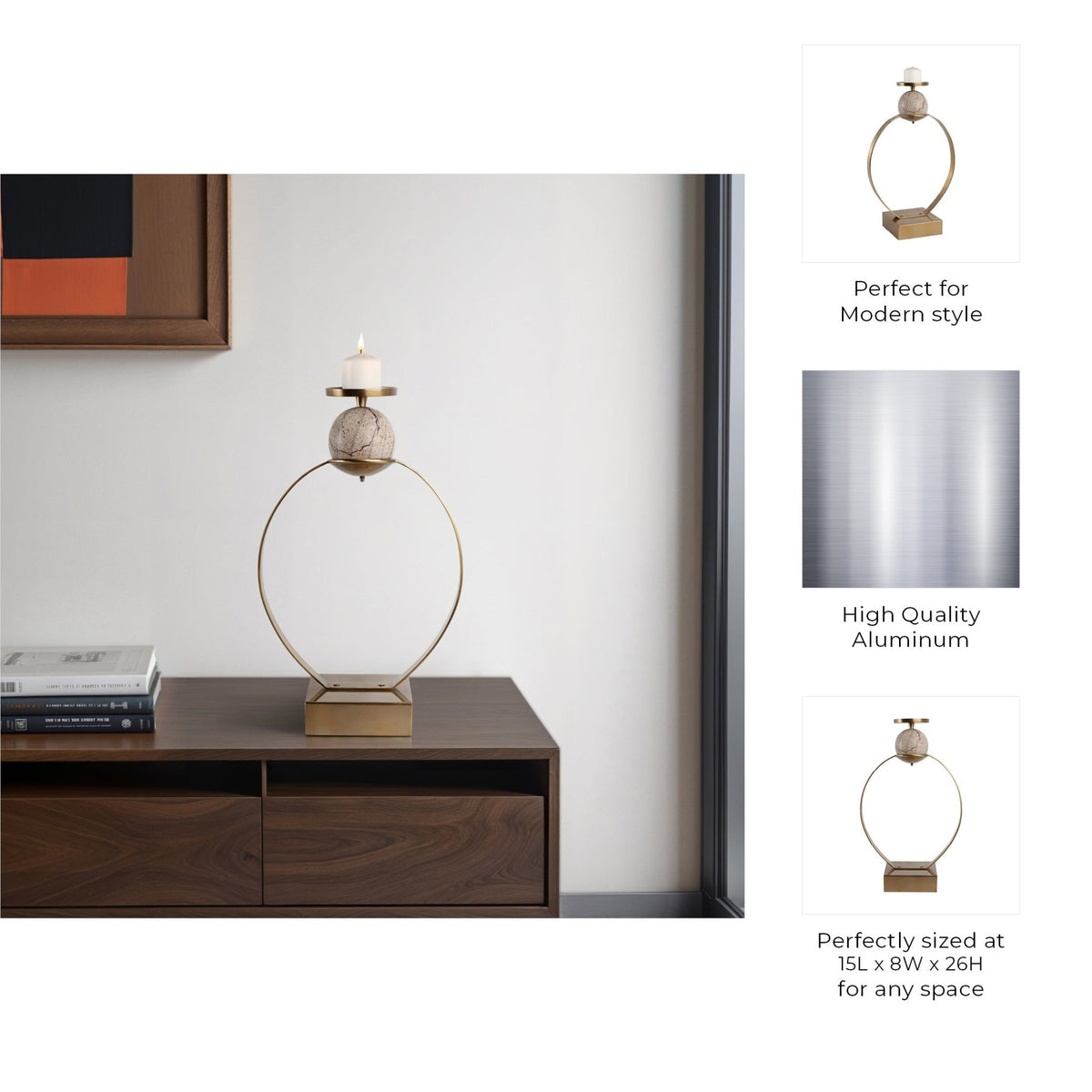 durant Smal Candle Holder W/marble Sphere Candle Holders| Sagebrook Home