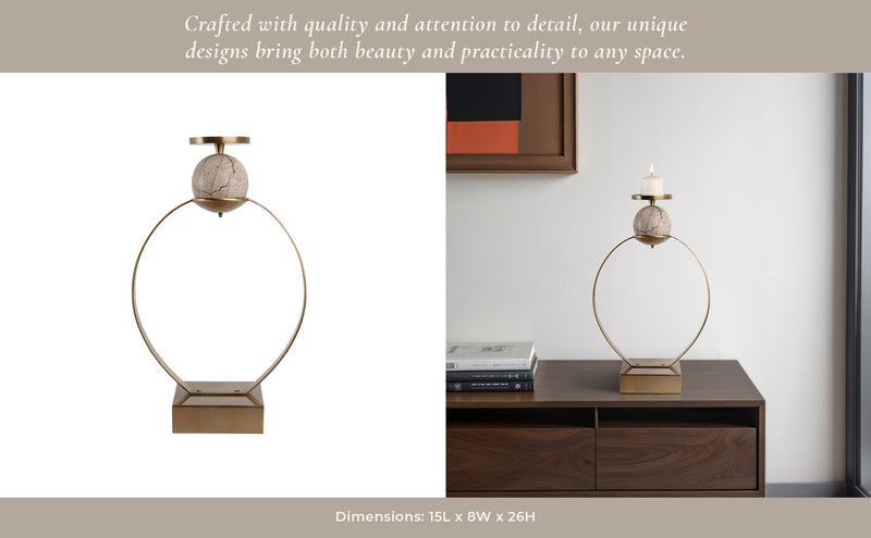 durant Smal Candle Holder W/marble Sphere - Al Rugaib Furniture