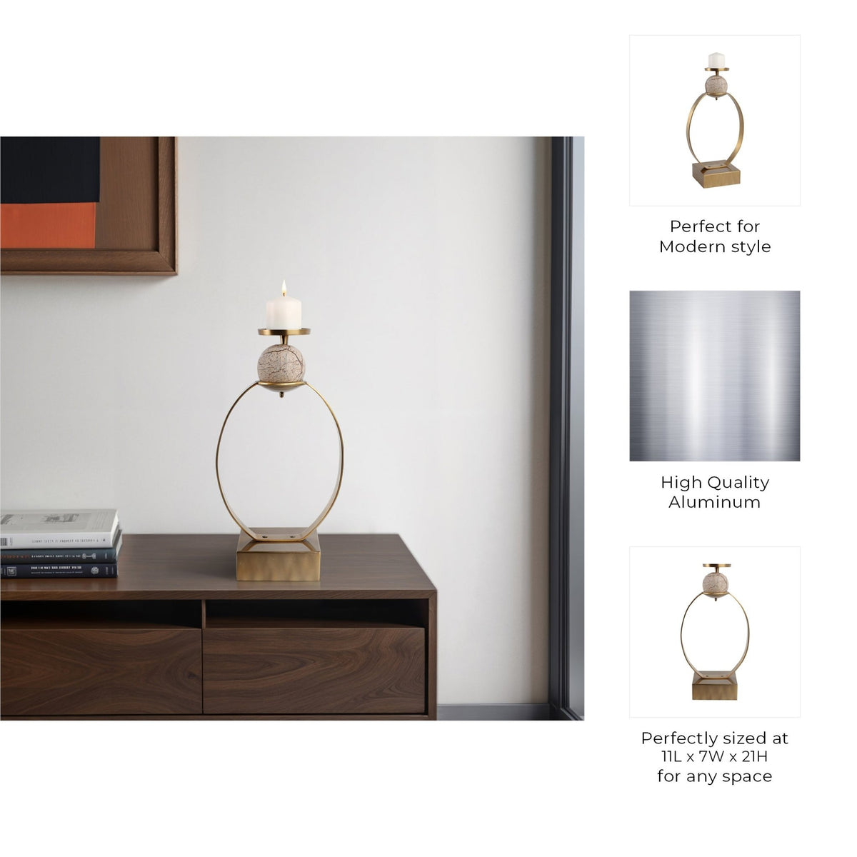 durant Smal Candle Holder W/marble Sphere Candle Holders| Sagebrook Home