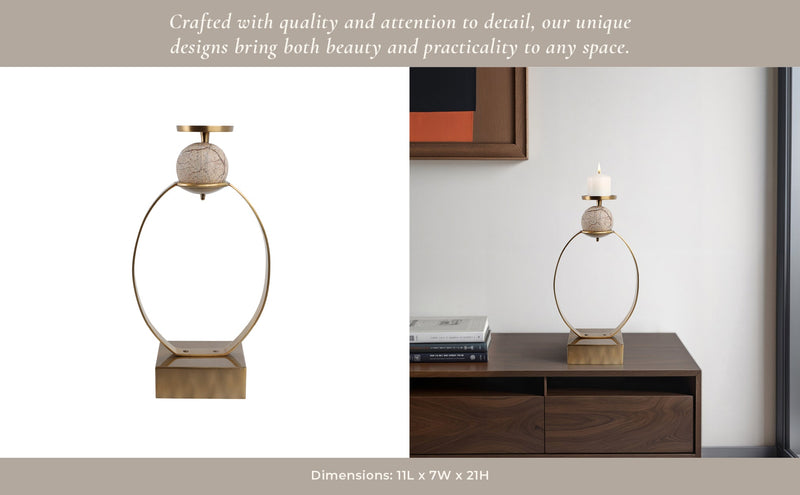 durant Smal Candle Holder W/marble Sphere - Al Rugaib Furniture