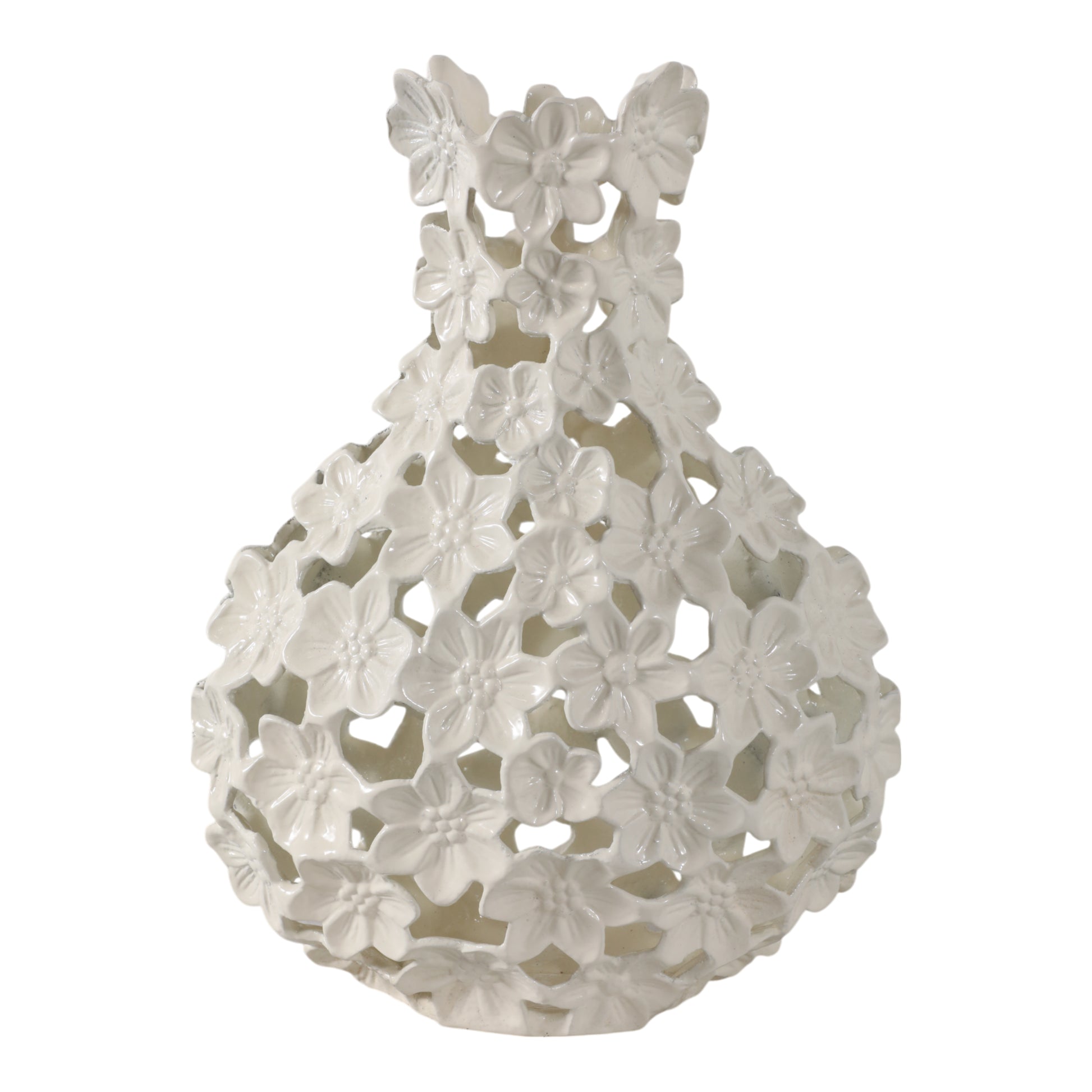 مزهرية معدنية بتصميم زهرة مقصوصة، عاجية Cut-out Flower Metal Vase, Ivory