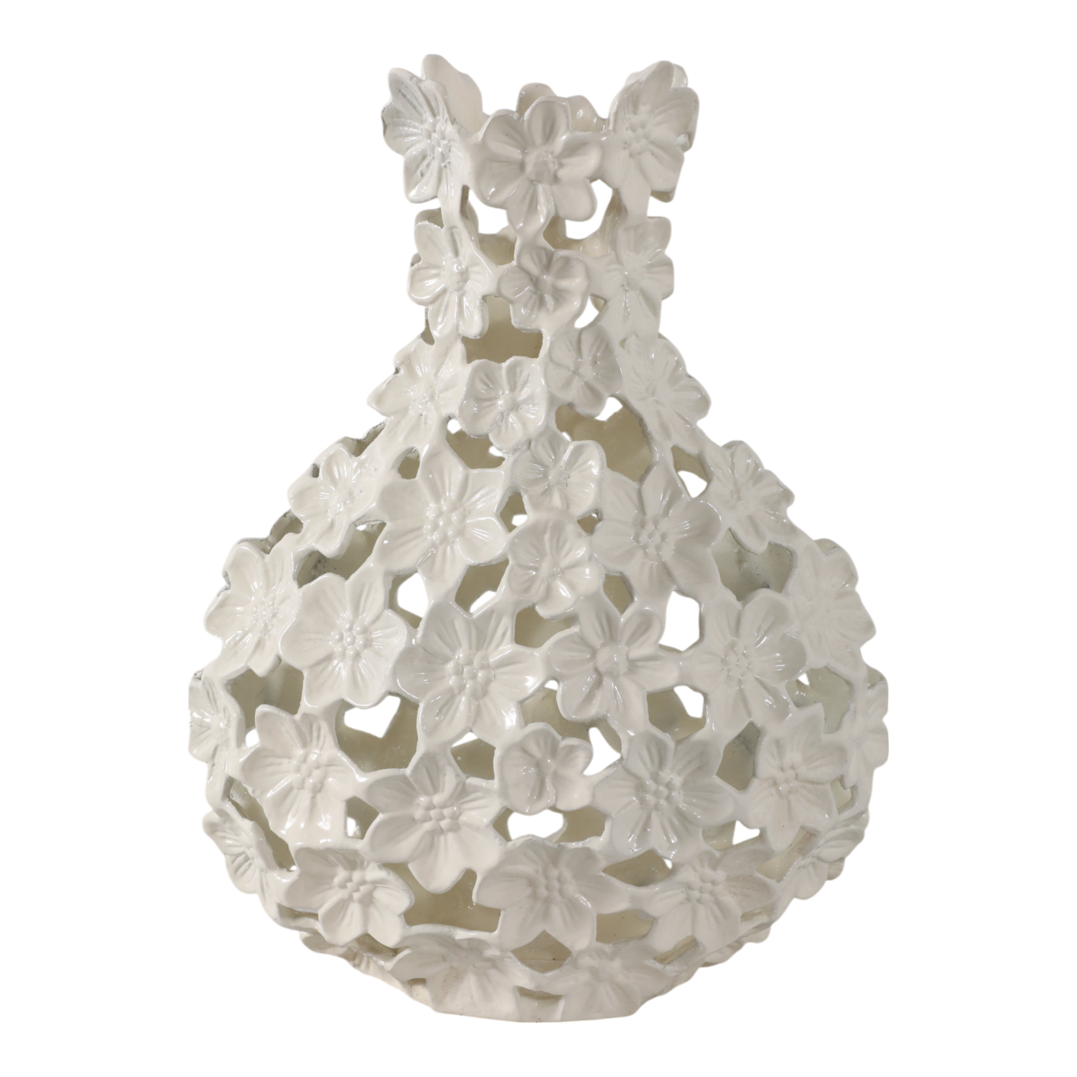 مزهرية معدنية بتصميم زهرة مقصوصة، عاجية Cut-out Flower Metal Vase, Ivory