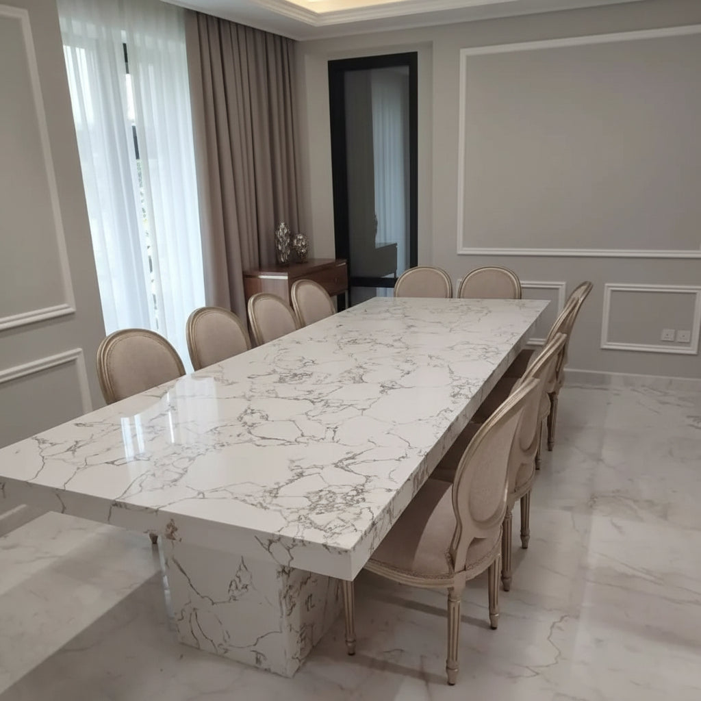 Royal | Twilight Tundra Natural Marble Dining Table - Black & White - 250×130×80 cm