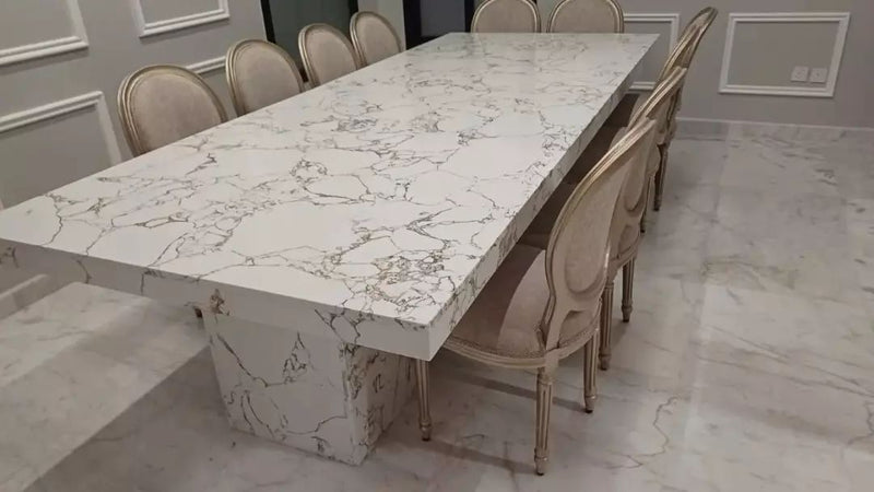 Royal | Twilight Tundra Natural Marble Dining Table - Black & White - 250×130×80 cm