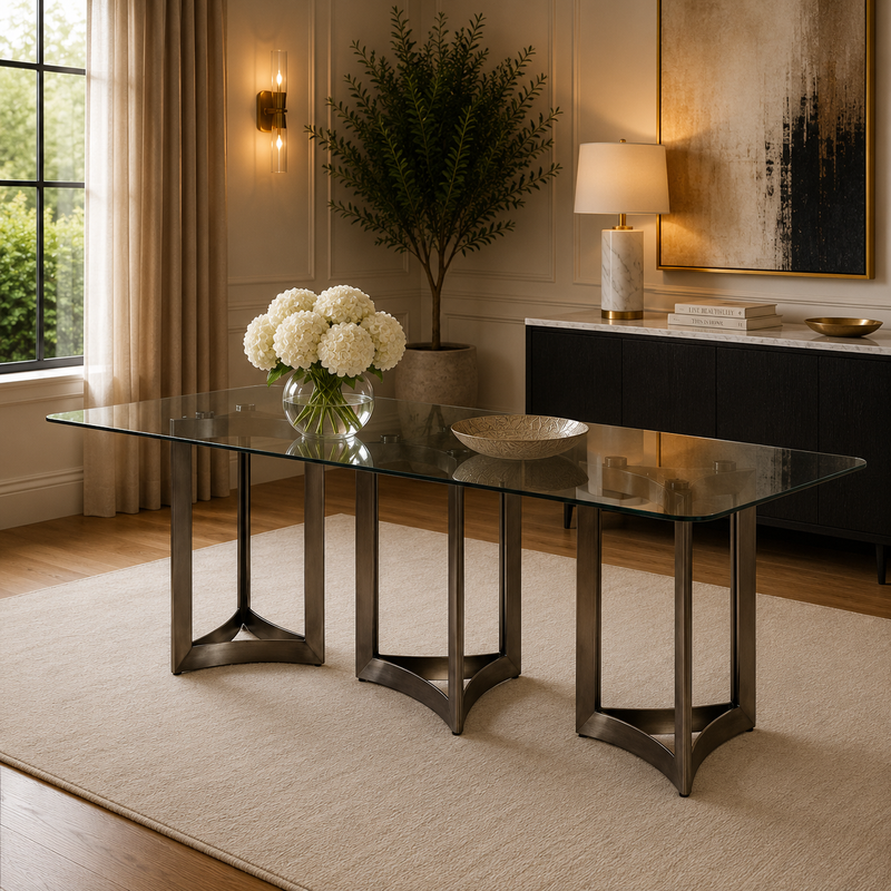 Alexa Dining Table Bronze Base and 395 CM Clear Glass