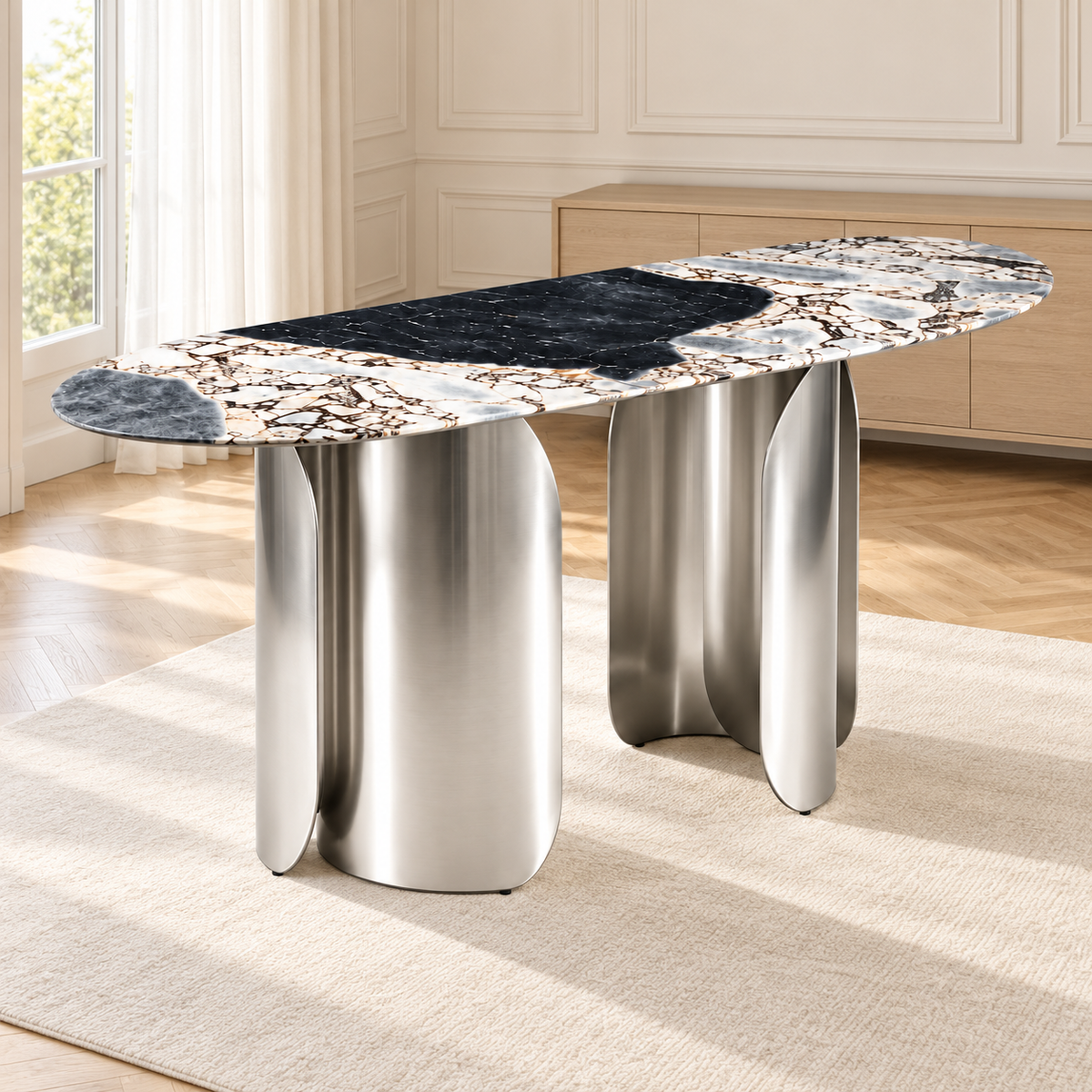 Twirl Ocean storm Silver Bar Table - 152 Cm TOP
