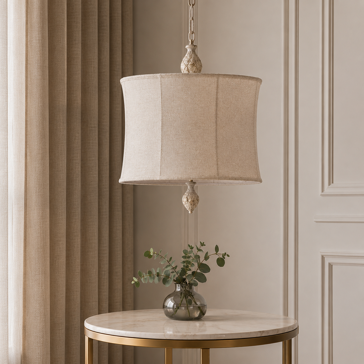 Traditional Resin White Wash Finish Pendant Lamp