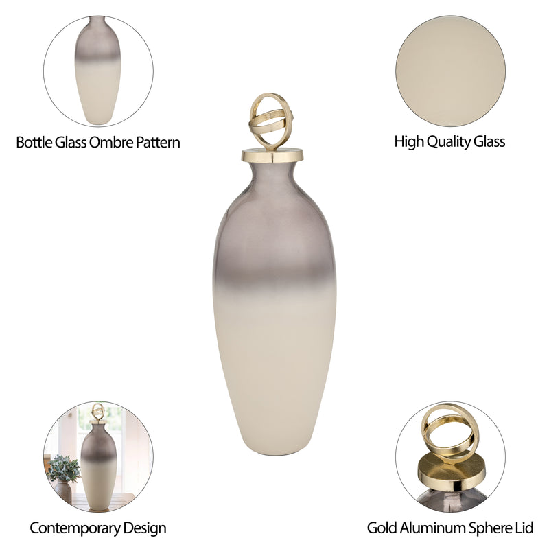 GLASS,22,BOTTLE W/SPHERE LID,WHITE/GOLD