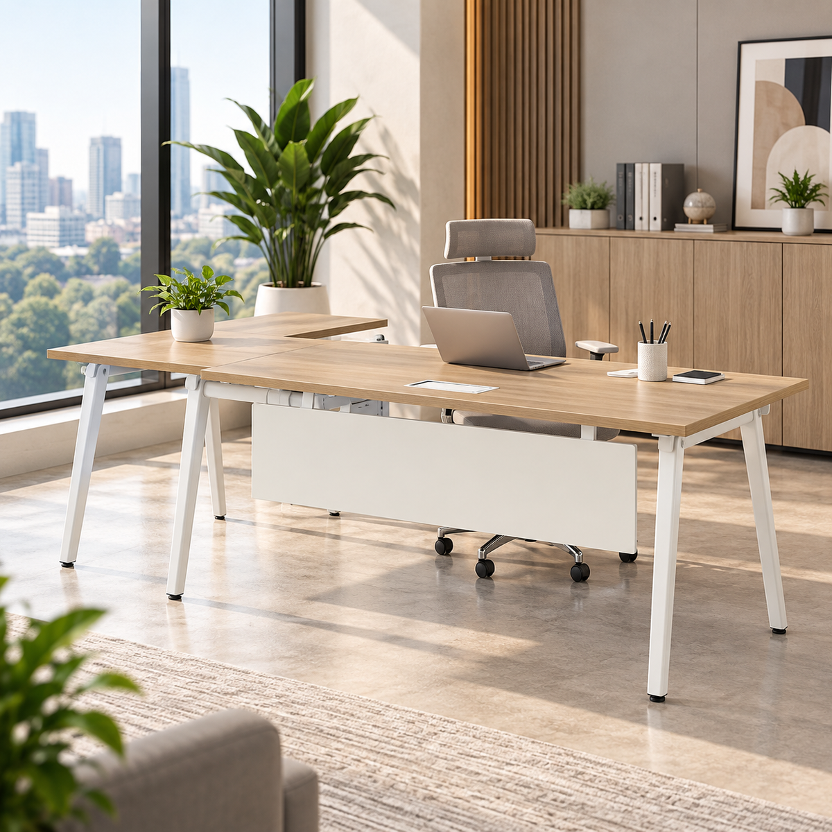Ava L-Shape Desk - White Frame