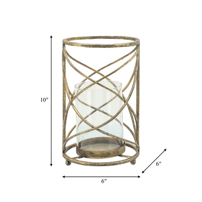 METAL 10.25 HURRICANE CANDLE HOLDER, GOLD