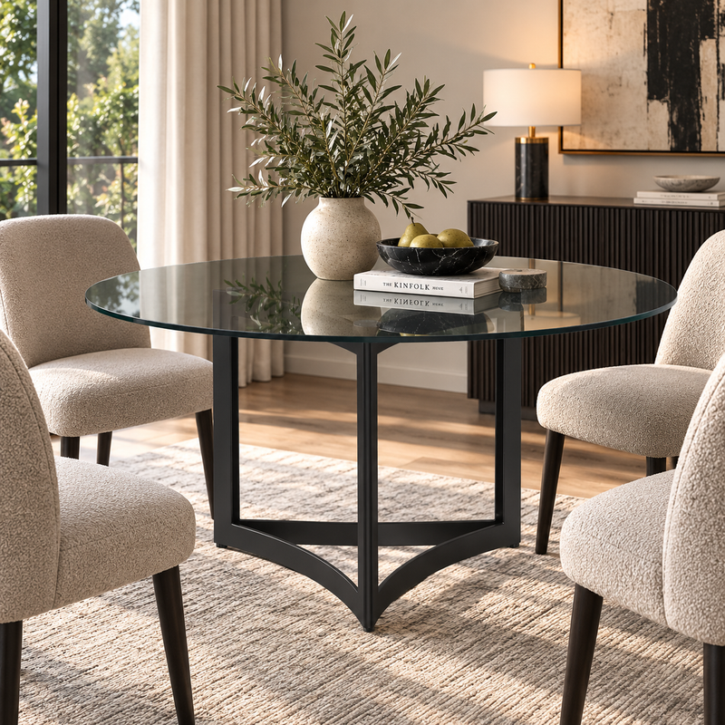 Alexa Dining Table Black Base and 150 CM Round Gray Glass