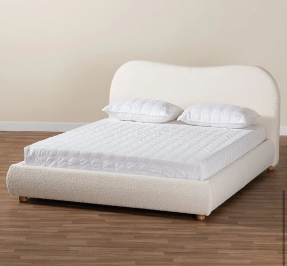 Royal | MajesticMist White Bouclé Platform Bed & Bedroom Bench Set White