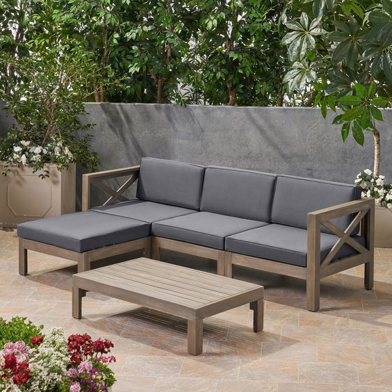 Royal | 4-Piece Gray Outdoor Seating Set - Two-Seater and Coffee Table