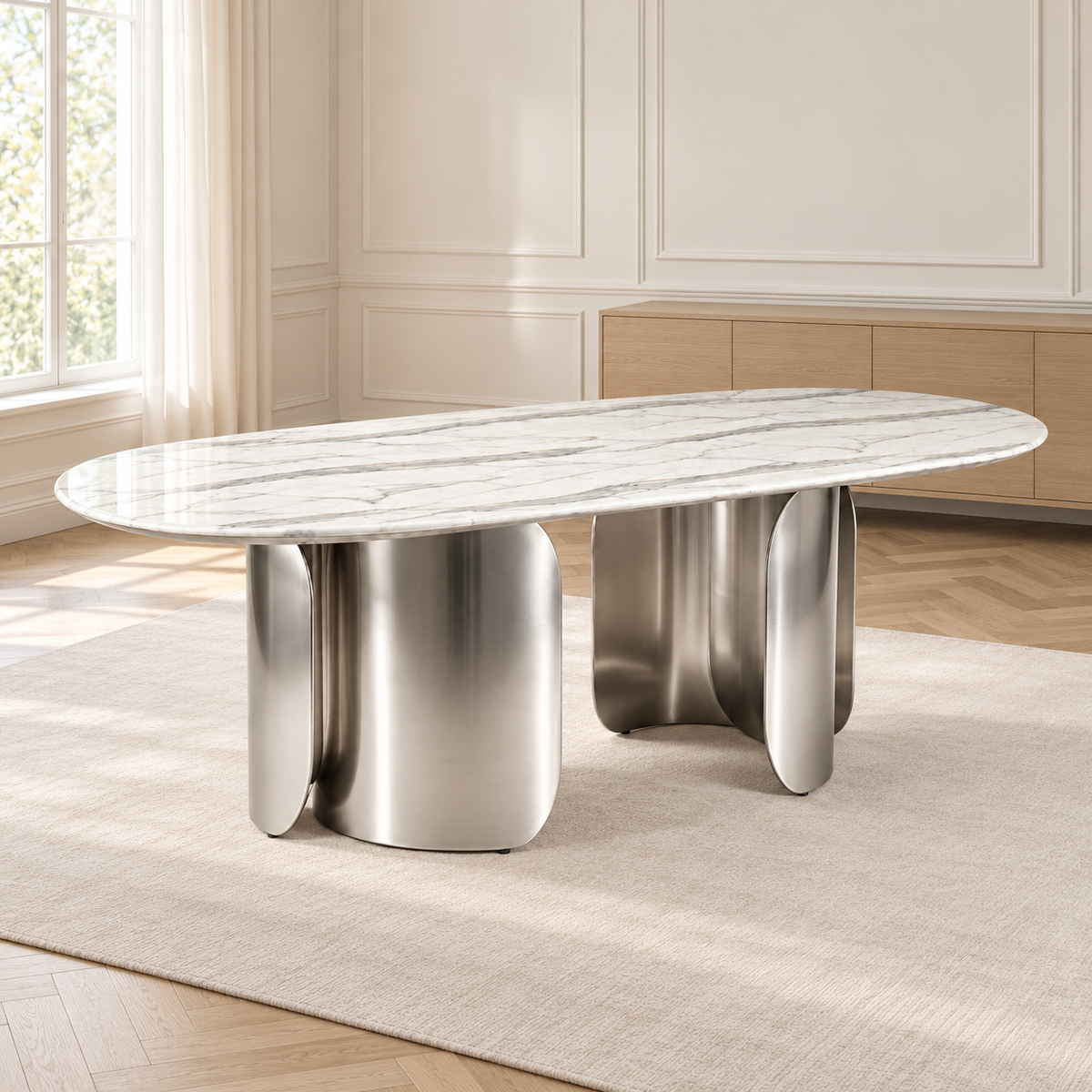 Twirl White Silver Dining Table-300 Cm