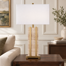 Stark Cream Travertine Table Lamp in Antique Brass-76cm H