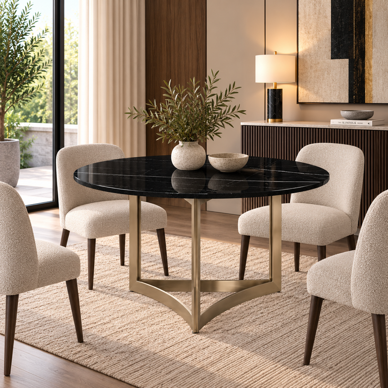 Alexa Dining Table Gold Base and 150 CM Round Black Marble