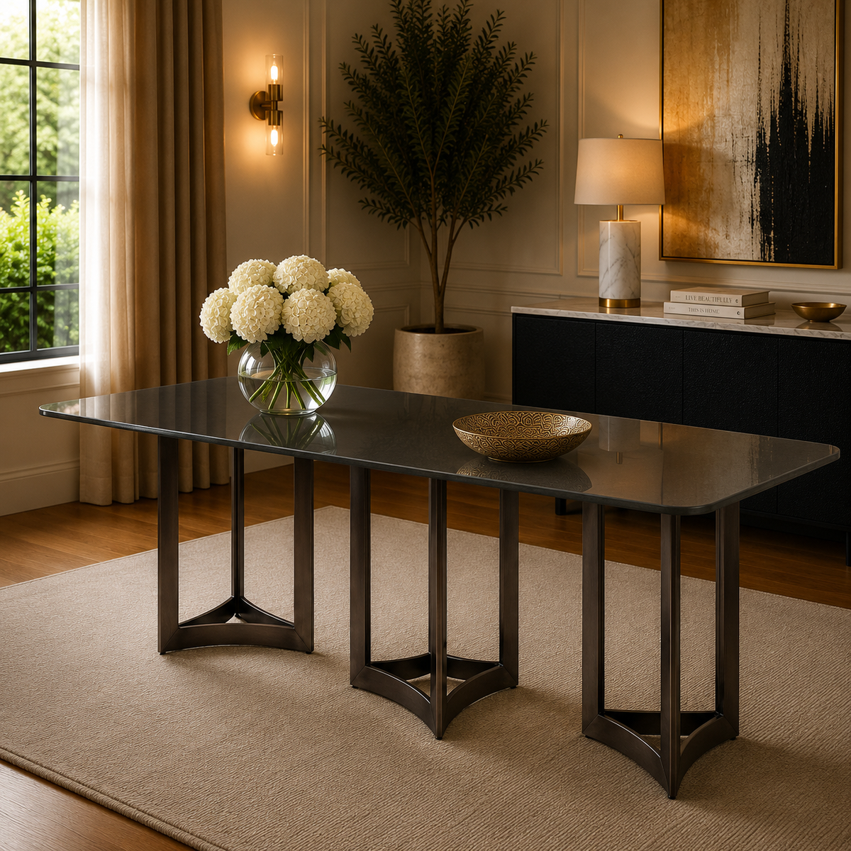 Alexa Dining Table Bronze Base and 240 CM Gray Glass