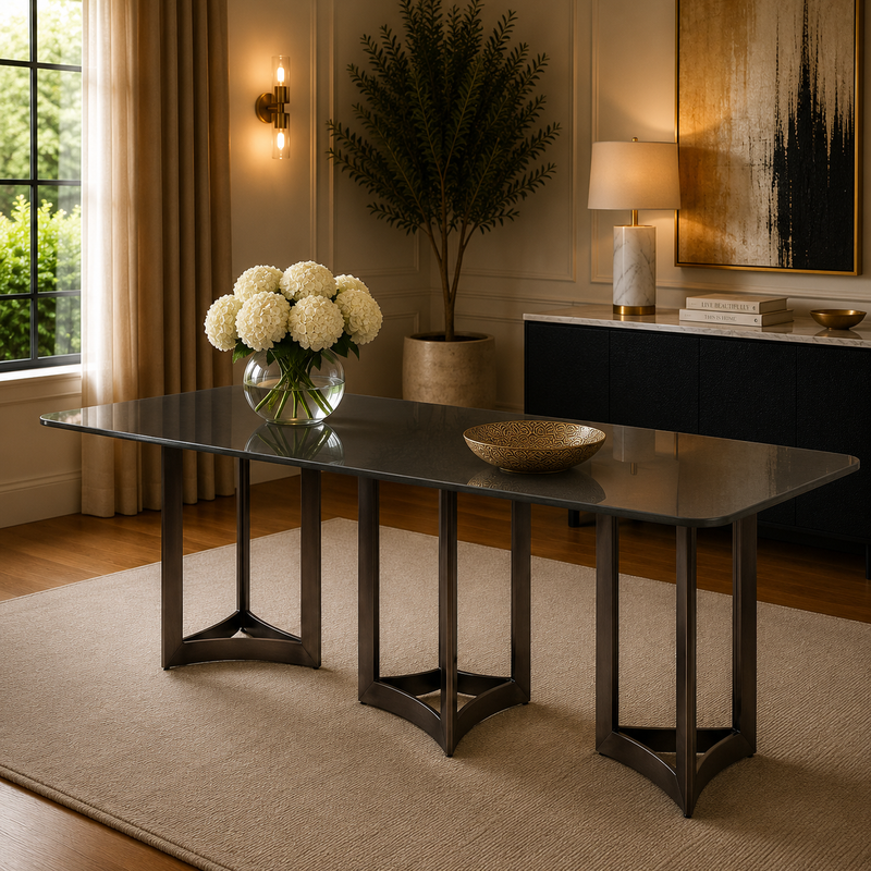 Alexa Dining Table Bronze Base and 240 CM Gray Glass