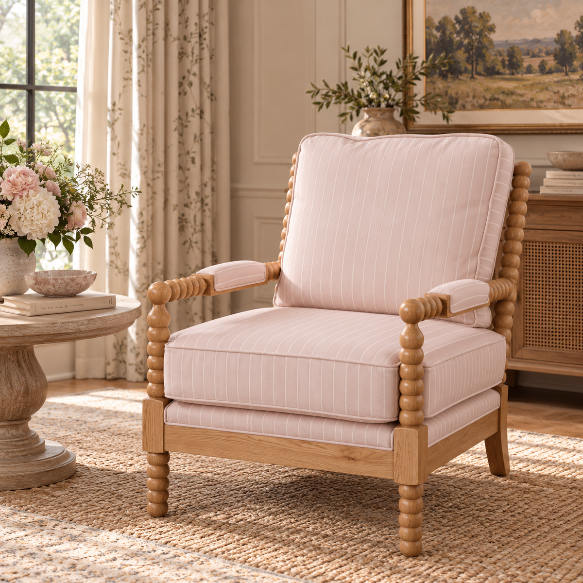 Country Rose Striped Patterns Accent Chair