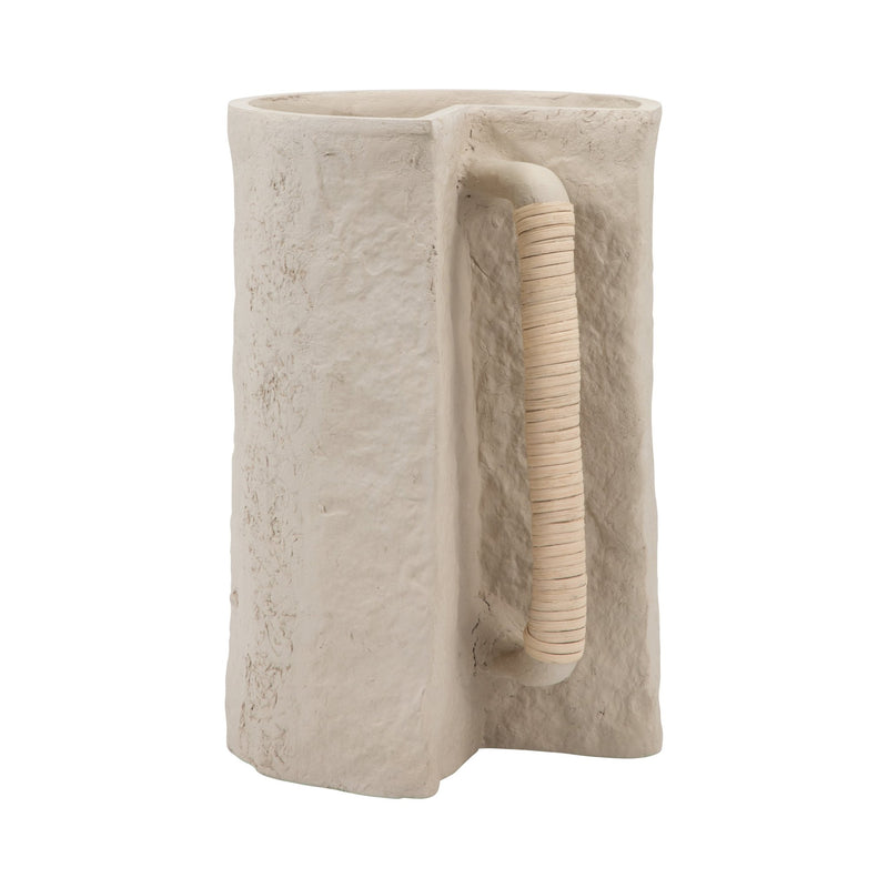 Ecomix, 12" Crafted Vase W Handle, Ivory - Al Rugaib Furniture