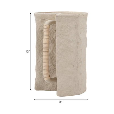 Ecomix, 12" Crafted Vase W Handle, Ivory - Al Rugaib Furniture