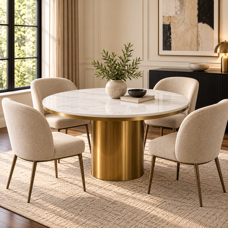 Moonstone Circular  Dining Table - Gold