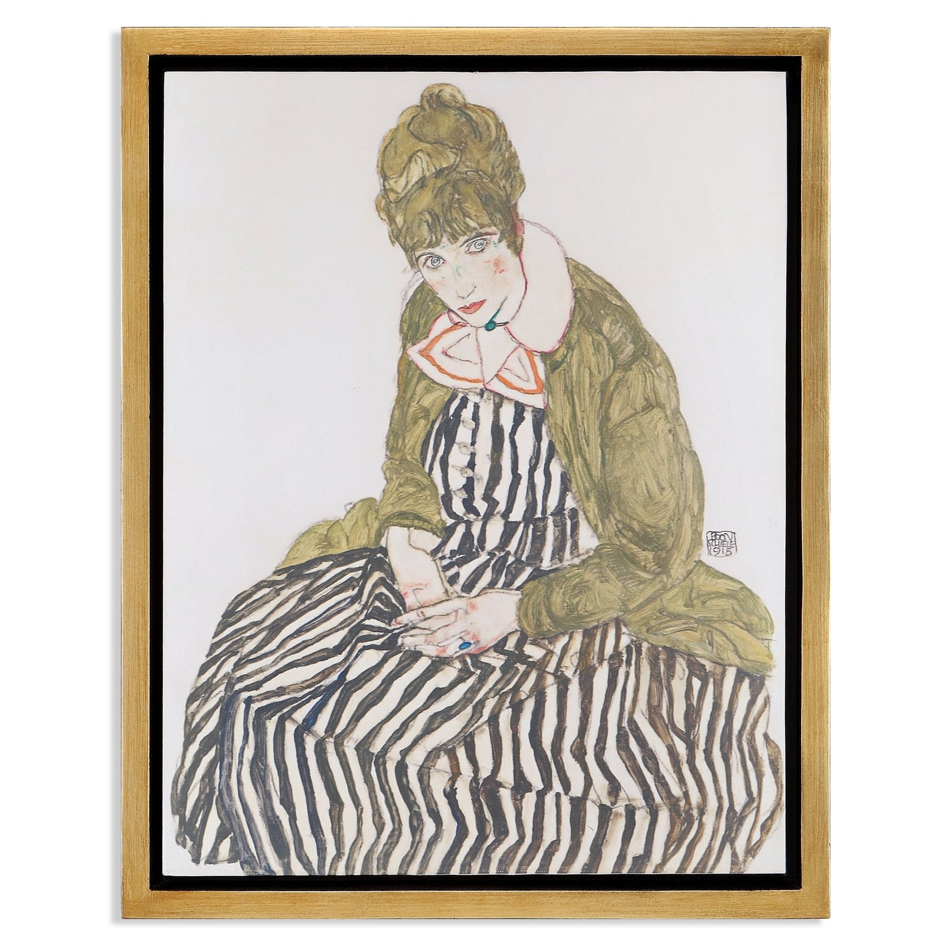 Edith with Striped Dress, Sitting, 1915 Framed Canvas Table Decors| Uttermost