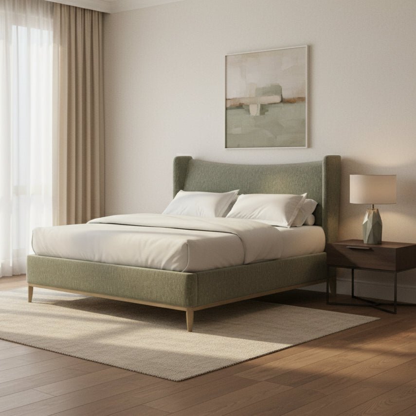 Edwin Wing Shelter King Uph. Bed -Celery Beds| A.R.T. Furniture