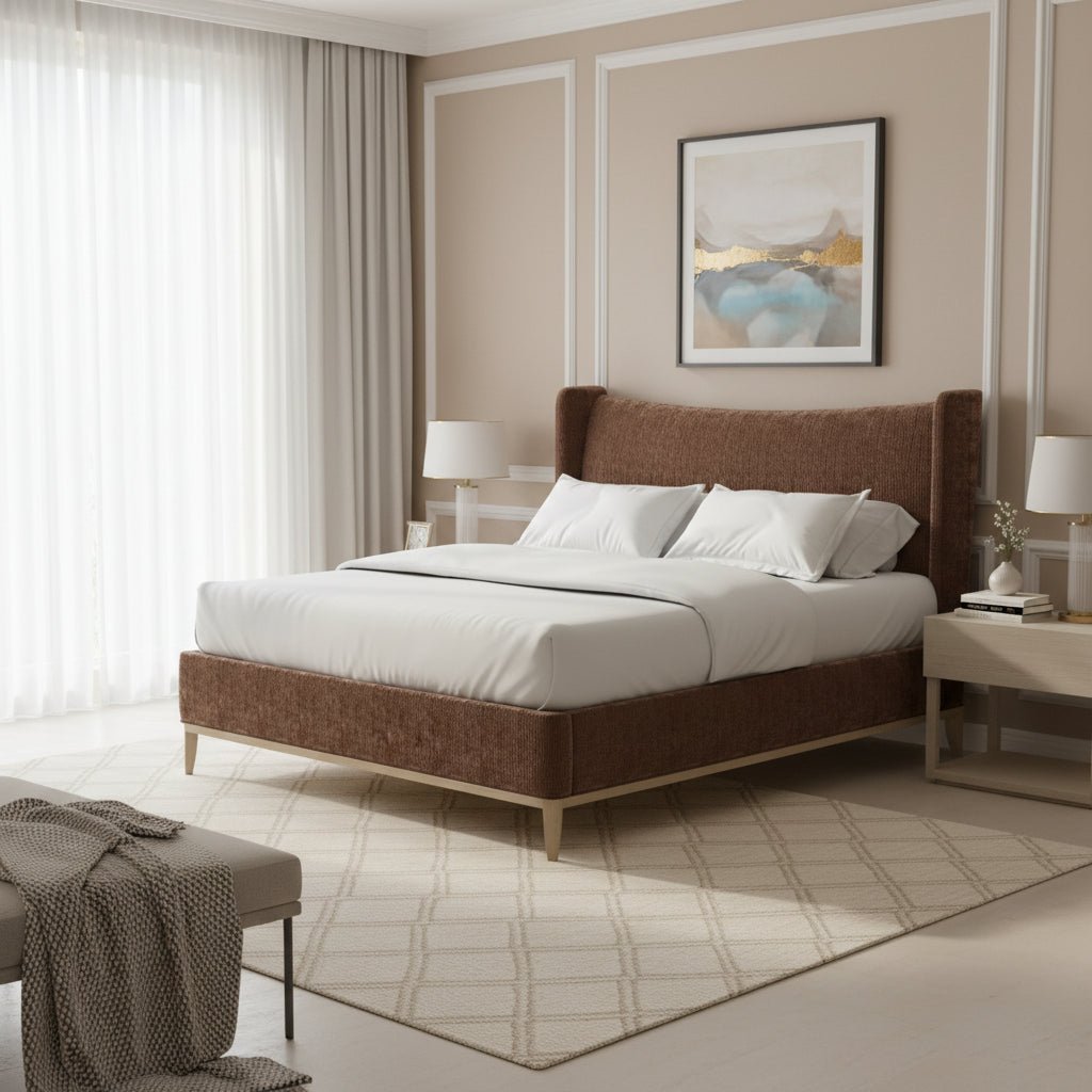 Edwin Wing Shelter King Uph. Bed -Suede Beds| A.R.T. Furniture
