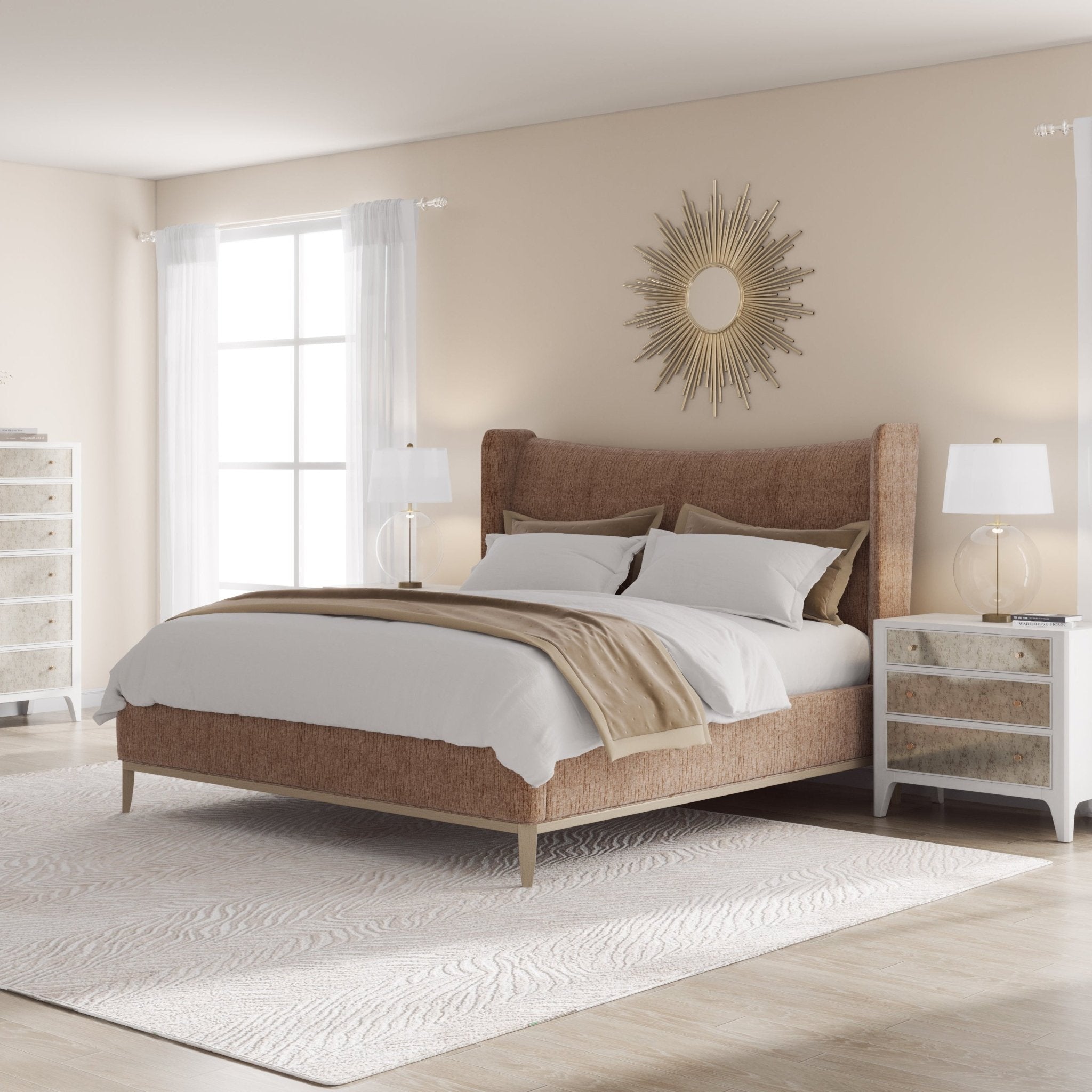 Edwin Wing Shelter Qn Uph. Bed -Suede Beds| A.R.T. Furniture