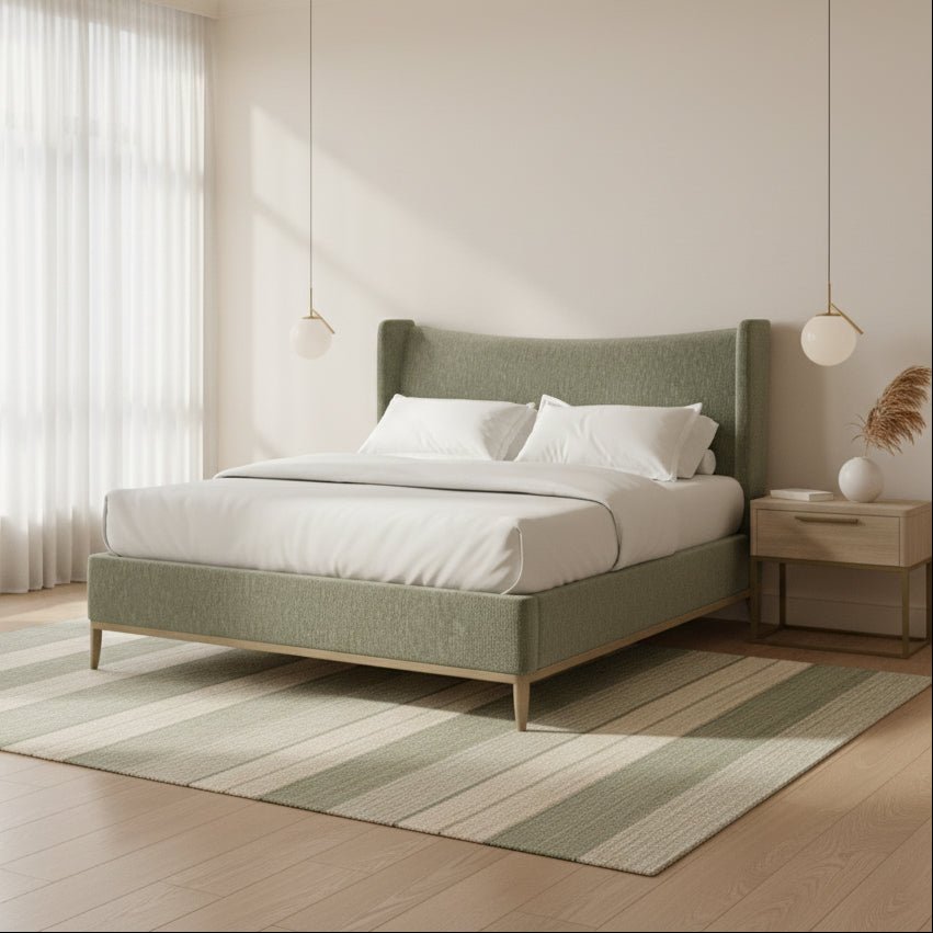 Edwin Wing Shelter Queen Uph. Bed-Celery Beds| A.R.T. Furniture