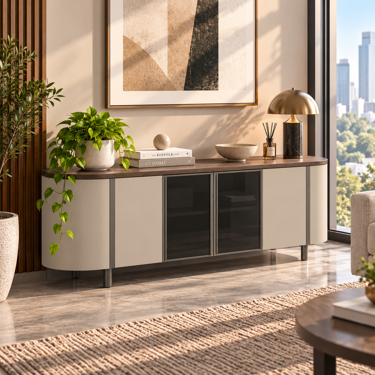 Avia Credenza – Oval Design Wood Veneer