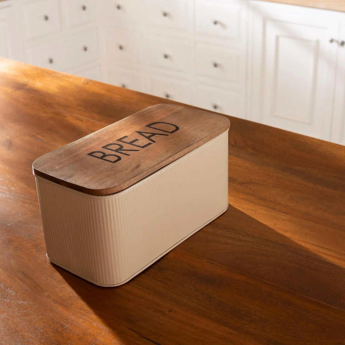 Egg Shell Metal Bread Box With Wooden Lid Box| Roots Furniture
