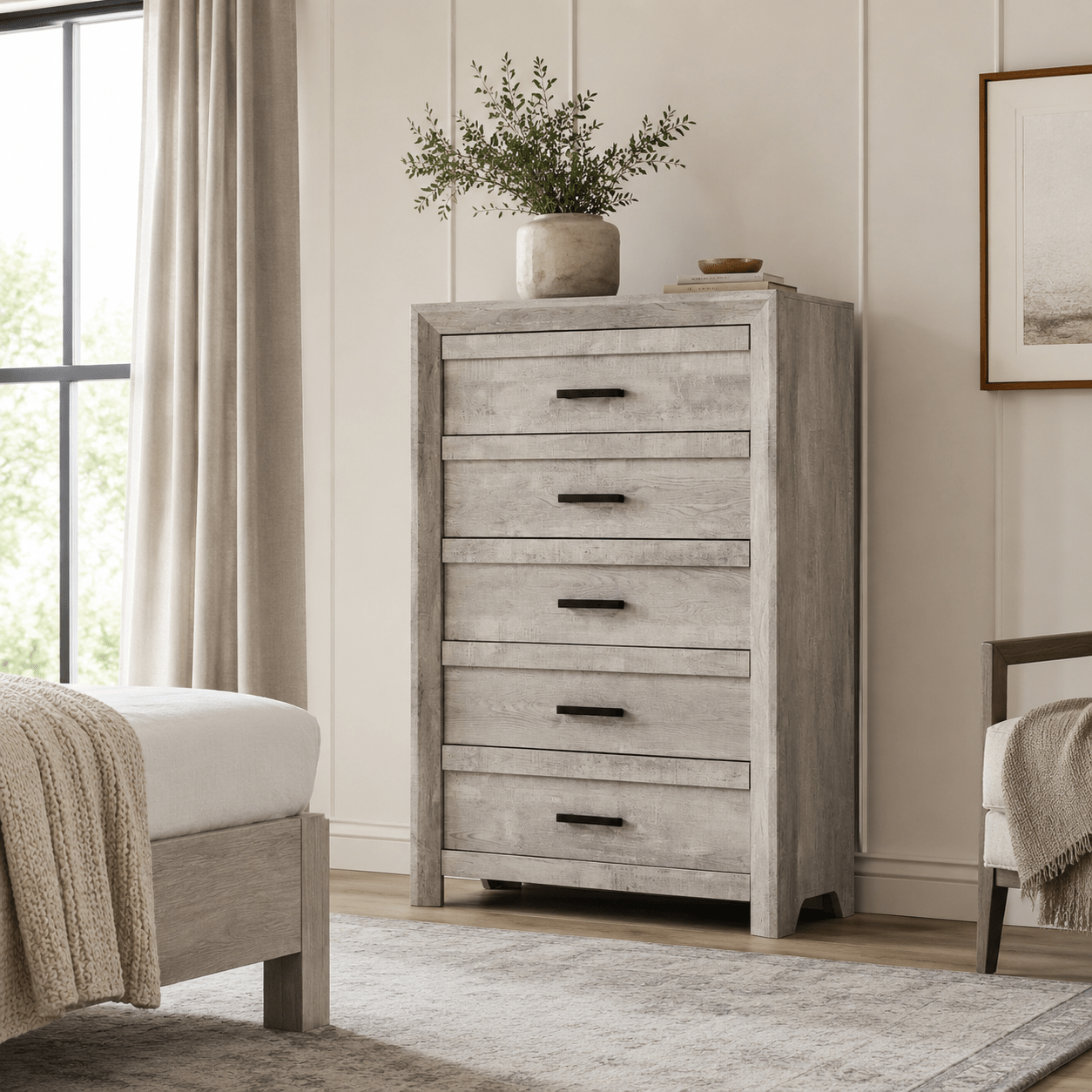 Eleanor 5-Drawer Chest in White Dressers| Roots Furniture
