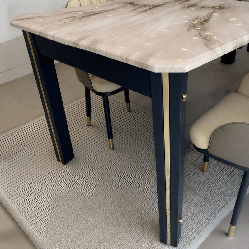 Elegant black dining table set with black and beige chairs. - Al Rugaib Furniture