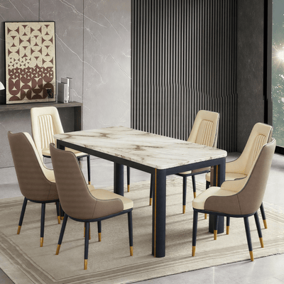Elegant black dining table set with black and beige chairs. - Al Rugaib Furniture