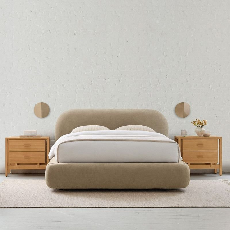 Elegant Chenille Bed Frame by Alhome - Beige - Al Rugaib Furniture
