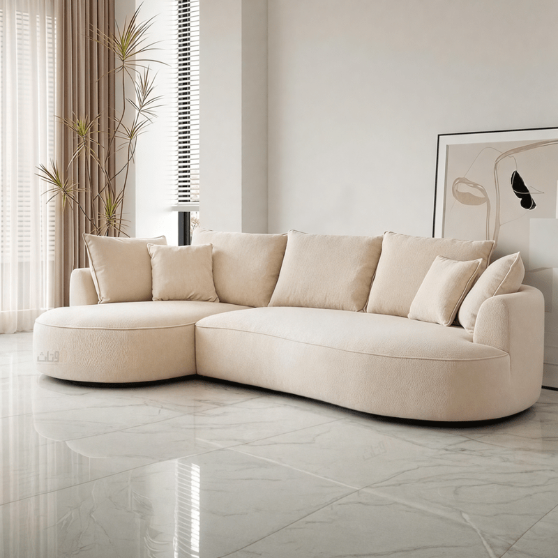 Elegant Corner Sofa with Plush Back Cushions - Beige - Al Rugaib Furniture