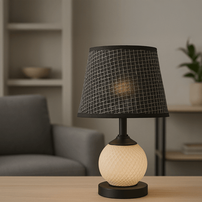 Elegant Crystal Base Table Lamp with Black Fabric Shade - Al Rugaib Furniture