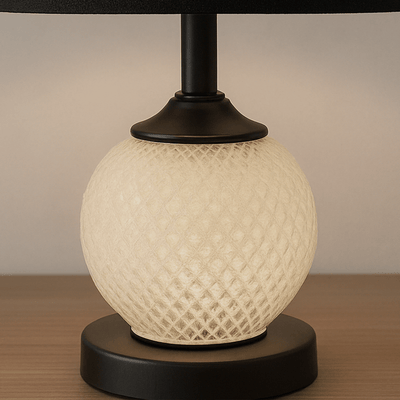 Elegant Crystal Base Table Lamp with Black Fabric Shade - Al Rugaib Furniture