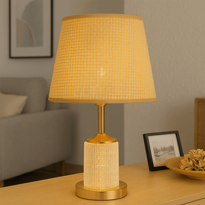 Elegant Crystal Cylinder Table Lamp with Golden Base - Al Rugaib Furniture