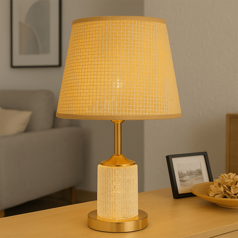 Elegant Crystal Cylinder Table Lamp with Golden Base - Al Rugaib Furniture