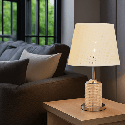 Elegant Crystal Cylinder Table Lamp with Silver Base - Al Rugaib Furniture