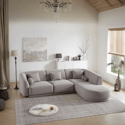 Elegant Curved L - Shaped Sofa with Round Cushions – Grey - Al Rugaib Furniture