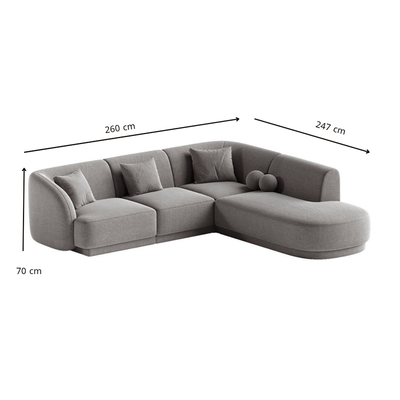 Elegant Curved L - Shaped Sofa with Round Cushions – Grey - Al Rugaib Furniture
