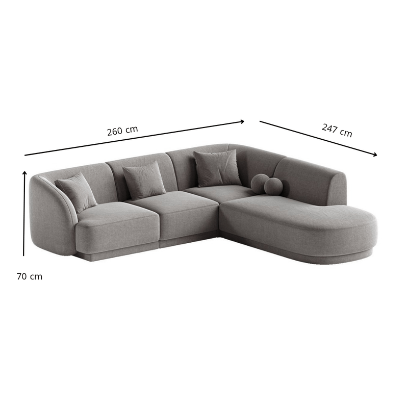 Elegant Curved L - Shaped Sofa with Round Cushions – Grey - Al Rugaib Furniture