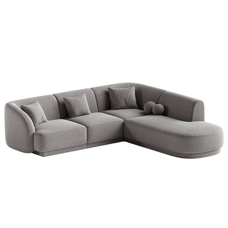 Elegant Curved L - Shaped Sofa with Round Cushions – Grey - Al Rugaib Furniture
