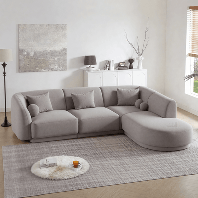 Elegant Curved L - Shaped Sofa with Round Cushions – Grey - Al Rugaib Furniture